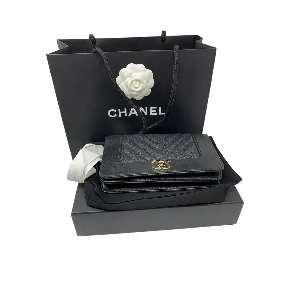 Chanel Chevron Mademoiselle Wallet On Chain Black Caviar Leather
